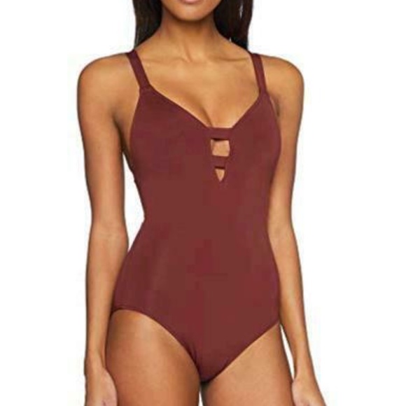 NWT $149 SEAFOLLY PLUM Active Deep V one piece - Picture 5 of 13